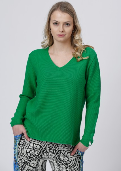 Pullover - V-Ausschnitt - in green