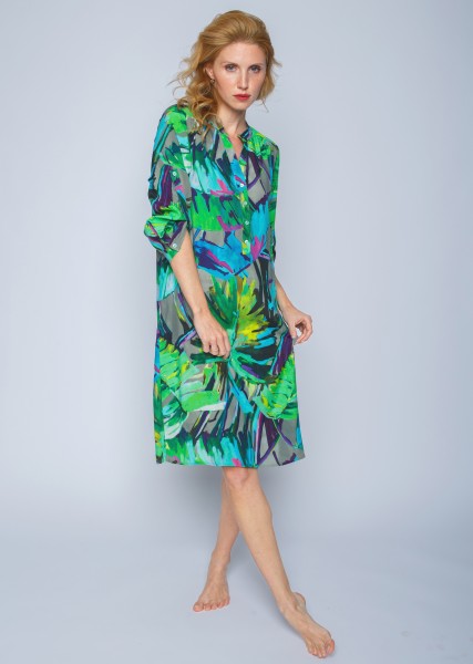 Knieumspielendes Kleid in Multicolor Palmen Print