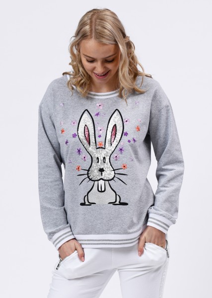 Sweatshirt mit aufwendigem Pailletten-Motiv in grey-melange