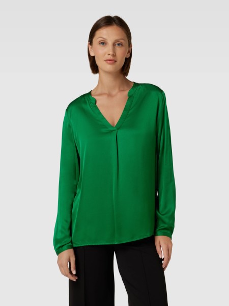 Bluse mit V-Ausschnitt und Tunikakragen in mid green
