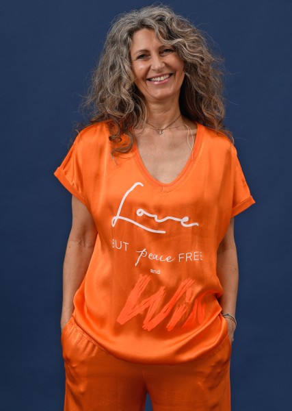 Blusen -Shirt -V-Ausschnitt - in orange